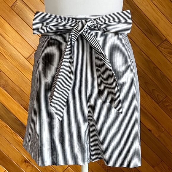 J. Crew Factory Striped Cotton Paper Bag Shorts with Bow Detail - Picture 2 of 7